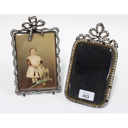 433 - Two antique paste set frames, with ribbon tie surmounts and glazed panels, 20 x 11cm (2)