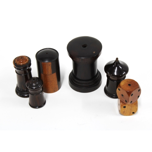 438 - A collection of six treen go-to beds, one in the form of two dice, tallest 8cm (6)