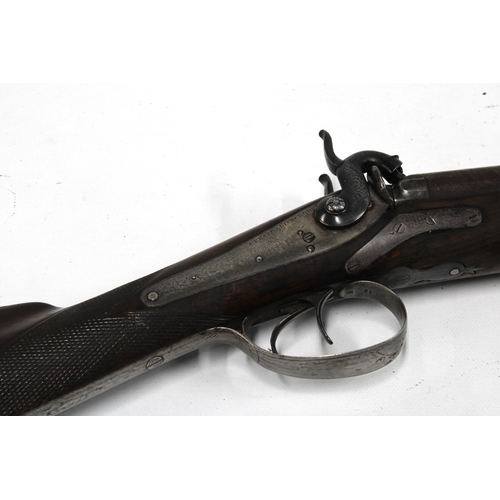 442 - An antique percussion double sporting goose gun.  Lock named Pratt, Edinburgh and inscribed with gam... 