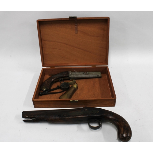 444 - Heavy cavalry flintlock pistol (incomplete) circa 1800, together with component parts of an Italian ... 