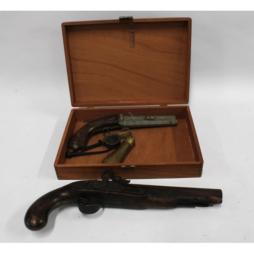 444 - Heavy cavalry flintlock pistol (incomplete) circa 1800, together with component parts of an Italian ... 