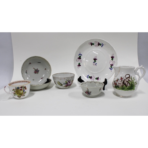 451 - Mixed porcelains to include two Chinese Qianlong saucers and matching tea bowl, an English teacup, D... 