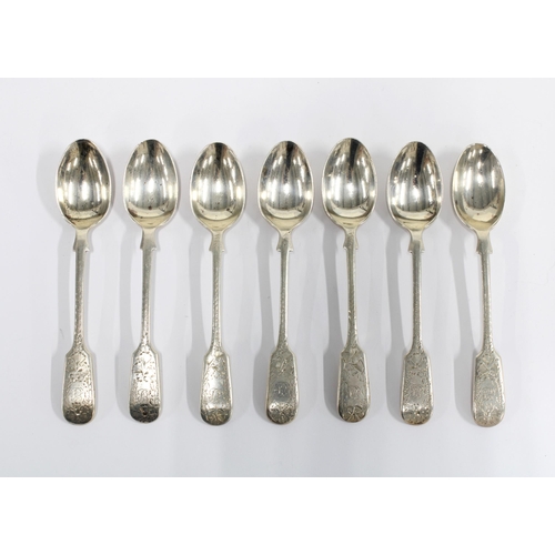 46 - Set of seven silver teaspoons with bright cut engraved terminals, Sheffield 1905 (7)