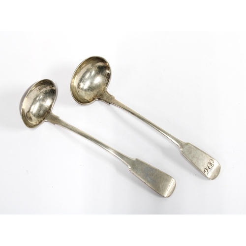 51 - Scottish provincial silver toddy ladle, fiddle pattern with struck marks AG twice a thistle and two ... 