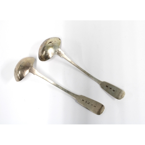 51 - Scottish provincial silver toddy ladle, fiddle pattern with struck marks AG twice a thistle and two ... 