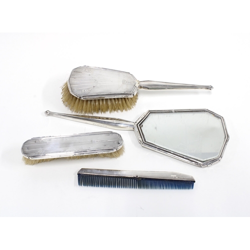 9 - George V silver backed dressing table brush set, Birmingham 1922, (4)