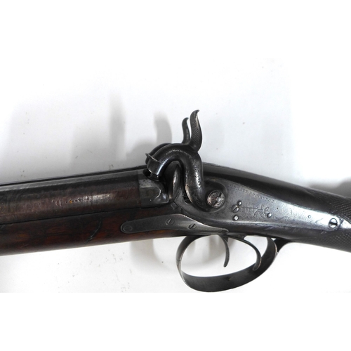 442 - An antique percussion double sporting goose gun.  Lock named Pratt, Edinburgh and inscribed with gam... 