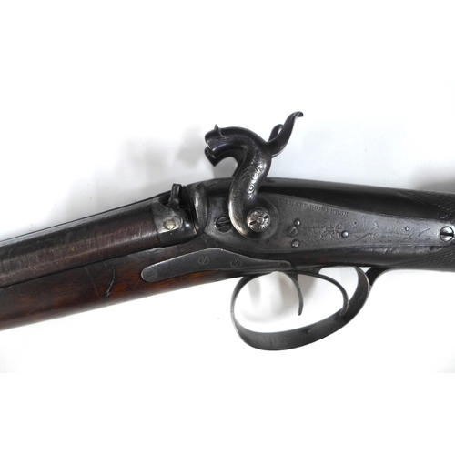 442 - An antique percussion double sporting goose gun.  Lock named Pratt, Edinburgh and inscribed with gam... 