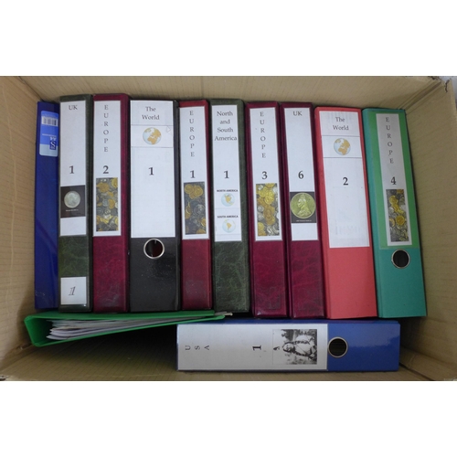 457 - Collection of Uk & world pre decimal and later coins, including a box of coin folders and four metal... 