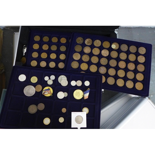 457 - Collection of Uk & world pre decimal and later coins, including a box of coin folders and four metal... 