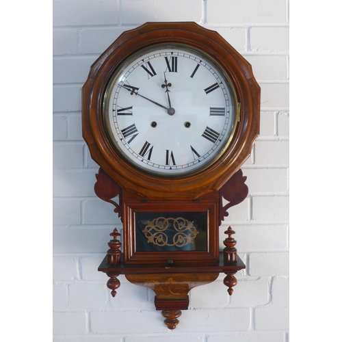 462 - Mahogany drop dial wall clock,  42 x 77cm