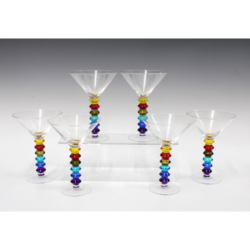 105 - Set of six Martini cocktail glasses with rainbow knop stems, 17cm (6)