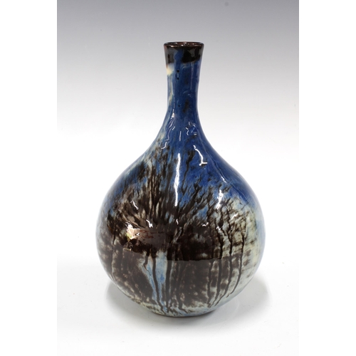 110 - Studio pottery vase, in a blue and brown mottled glaze, 21cm