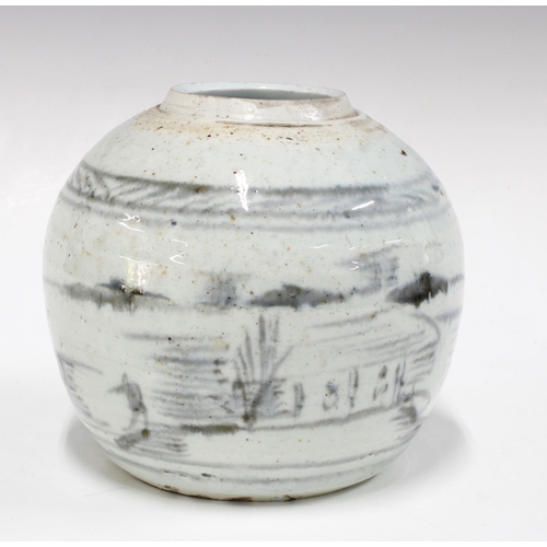 112 - Chinese provincial pottery blue and white jar,  14cm