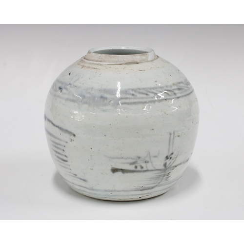 112 - Chinese provincial pottery blue and white jar,  14cm