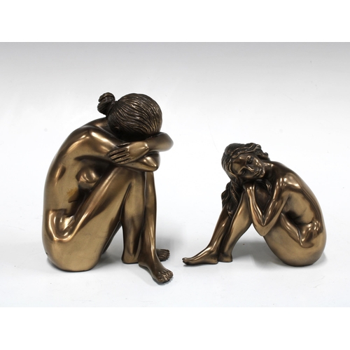 127 - Two bronze patinated resin female nude figures, taller 14cm (2)