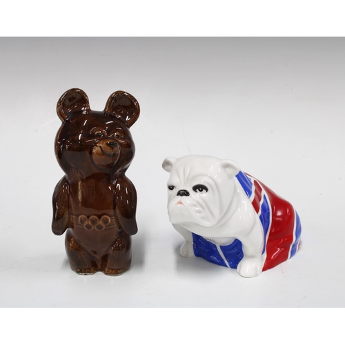 128 - Royal Doulton 'Jack' Skyfall bulldog figure, 10cm, together with an Russian 1980's Olympic Misha Bea... 