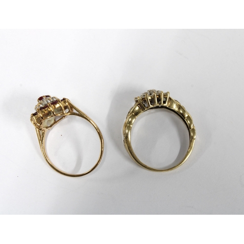 13 - Two vintage 9ct gold gemset cluster dress rings, sizes M and O (2)