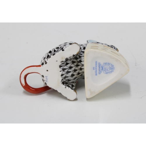 138 - Herend handpainted fishnet porcelain mouse with cheese, printed factory marks and model number 15767... 