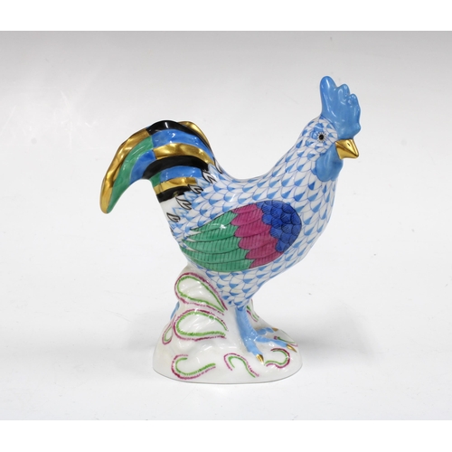 146 - Herend handpainted fishnet porcelain blue cockerel, printed factory marks and model number  5031, 13... 