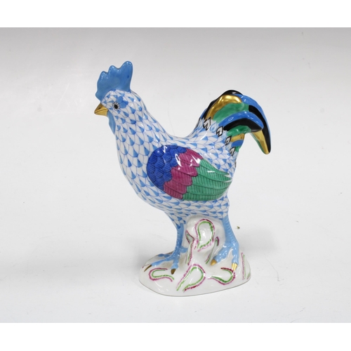 146 - Herend handpainted fishnet porcelain blue cockerel, printed factory marks and model number  5031, 13... 