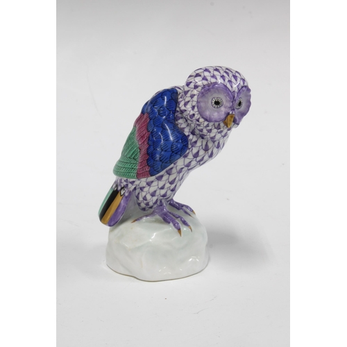 148 - Herend handpainted fishnet porcelain owl, printed factory marks and model number 5106,   11cm