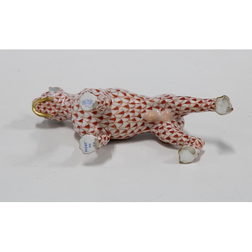 152 - Herend handpainted fishnet porcelain Boxer dog, printed factory marks and model number 15565 , 11cm