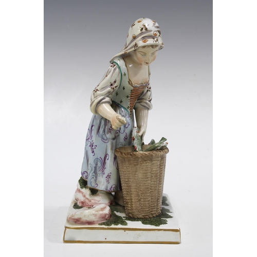 153 - Continental lead glazed figure of a fisherwoman with baskets of fish, 19cm