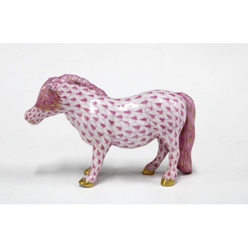 156 - Herend handpainted fishnet porcelain Shetland Pony, printed factory marks and model number 15934, 6c... 