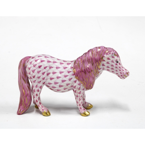 156 - Herend handpainted fishnet porcelain Shetland Pony, printed factory marks and model number 15934, 6c... 