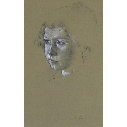 166 - WILLIAM ARMOUR, MASK OF RACHEL, pencil & pastel on paper, signed and framed under glass, 21 x 34cm