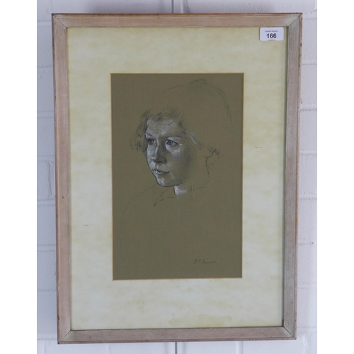 166 - WILLIAM ARMOUR, MASK OF RACHEL, pencil & pastel on paper, signed and framed under glass, 21 x 34cm