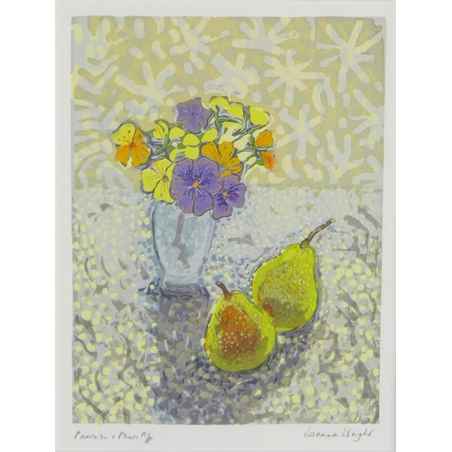 167 - JOANNA WRIGHT (British 20th century) PANSIES AND PEAS, A/P print, signed and framed under glass, 25 ... 