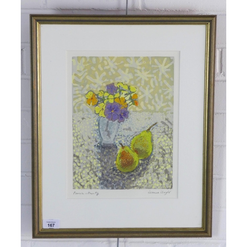 167 - JOANNA WRIGHT (British 20th century) PANSIES AND PEAS, A/P print, signed and framed under glass, 25 ... 