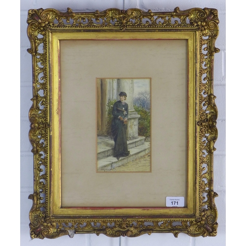 171 - GEORGE GOODWIN KILBURN (1839-1924) untitled watercolour of a lady with riding crop, signed and frame... 