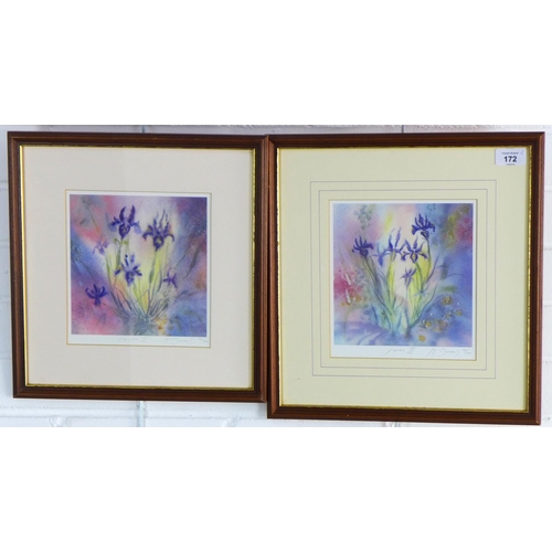 172 - GILLIAN MCDONALD, pair of signed prints of Irises, signed and framed under glass, 19 x 20cm (2)