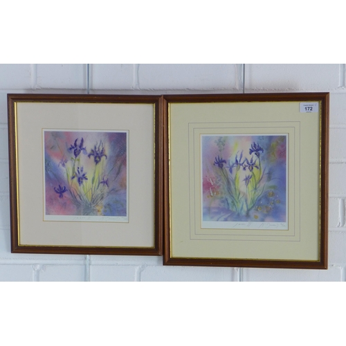 172 - GILLIAN MCDONALD, pair of signed prints of Irises, signed and framed under glass, 19 x 20cm (2)