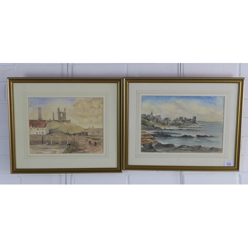 174 - TG ADAMS (SCOTTISH) two watercolours of St Andrews, signed and framed under glass, 32 x 23cm (2)