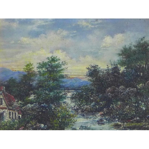 176 - J.V. HALL, untitled oil on board of a cottage in a wooded landscape, signed and dated 1891, framed u... 