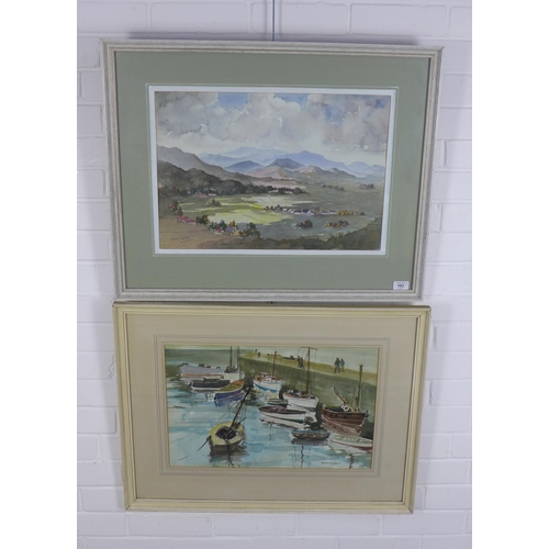 193 - HENRY LOWES, two watercolours to include a landscape and a harbour scene, signed and framed under gl... 