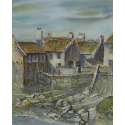 195 - TERRY ADAMS (SCOTTISH) two watercolours of Pittenweem and another titled Childhood Dreams, , signed ... 