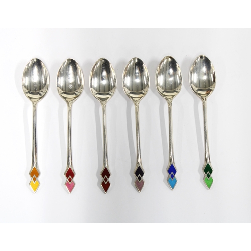 30 - Set of six George V silver and enamel teaspoons, Birmingham 1935 (6)