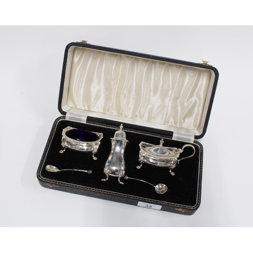 35 - Silver condiment set in fitted case, Birmingham 1958