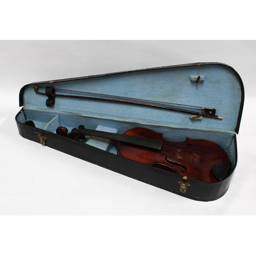 371 - Medio Fino violin, with single back, label inside and with bow in case, violin length including butt... 