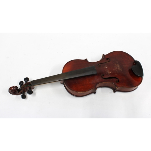 371 - Medio Fino violin, with single back, label inside and with bow in case, violin length including butt... 