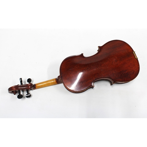 371 - Medio Fino violin, with single back, label inside and with bow in case, violin length including butt... 