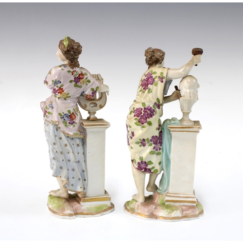 378 - Two Dresden porcelain Muse figures to include a  female sculptor and another of a musician with a ly... 