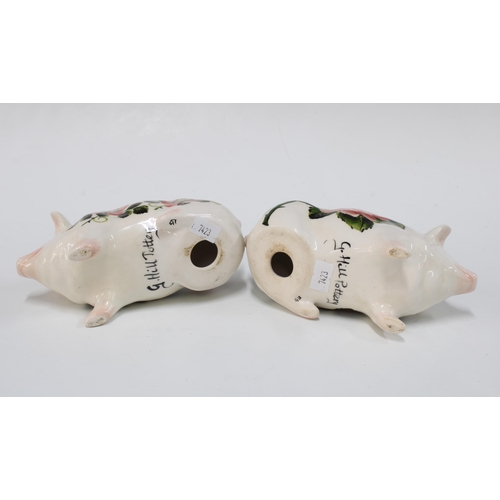 382 - Two Griselda Hill Pottery Wemyss style pigs, 16 x 8cm (2)