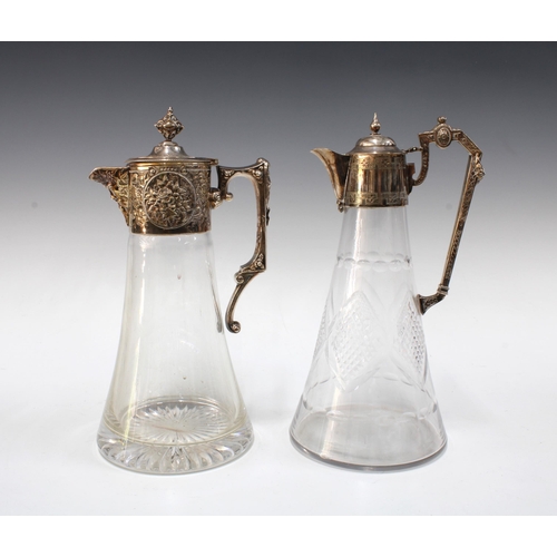 388 - Two glass and silver plated claret jug decanters,  27cm (2)