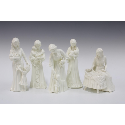 394 - Five Royal Worcester figures of mothers with their children, to include Sweet Dreams,  Mother's Love... 